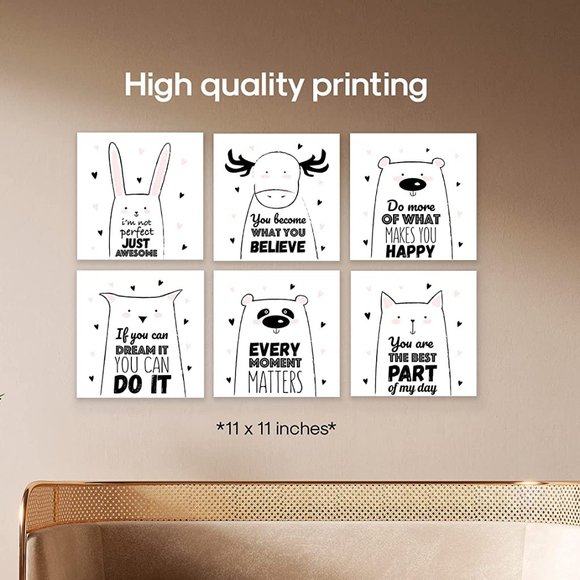 Art | Set Of 6 Cute Animal Pictures Inspirational Quotes Nursery Room ...